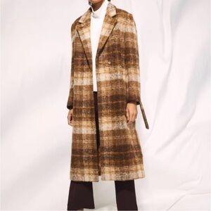 Wilfred Brown Plaid Long Wool Blend Coat